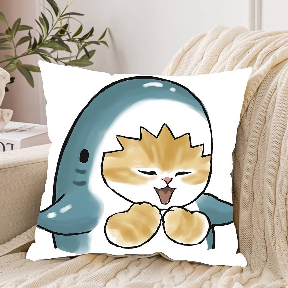 Hand Drawn Cute Cat Pillow Case Pattern Printed Pillowcase For Living Room Sofa Cushion Cover Bedroom Decor