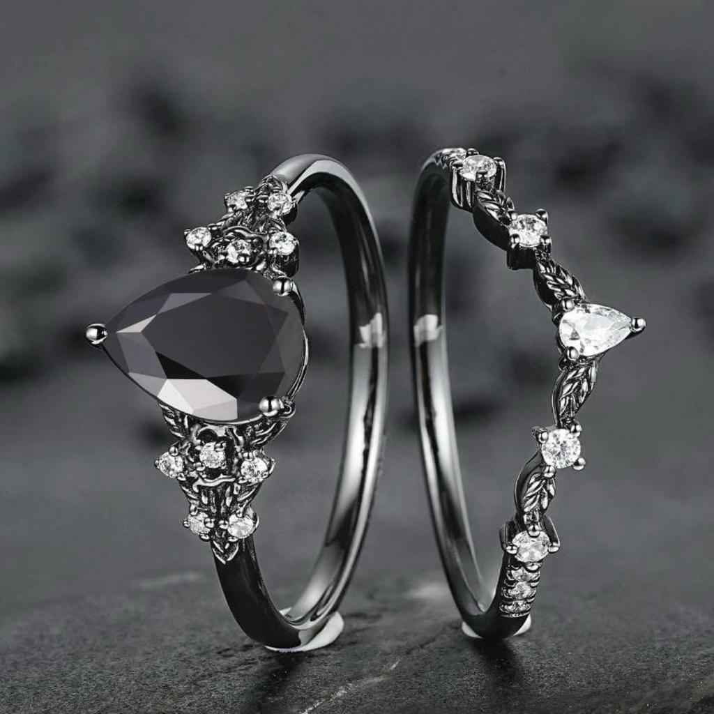 Luxury Ins Darth Vader Flower Lady Black Zircon Ring Stacked Wear Personality Light Luxury Premium Wedding Ring