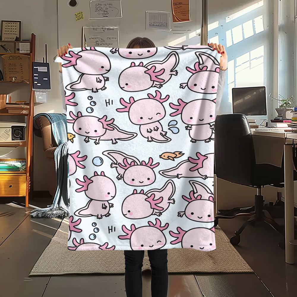 1Pc Axolotl Print Flannel Blanket, High quality Comfortable for All Seasons, Home Decor, Warmth and Comfort, Perfect for Christmas Gifts