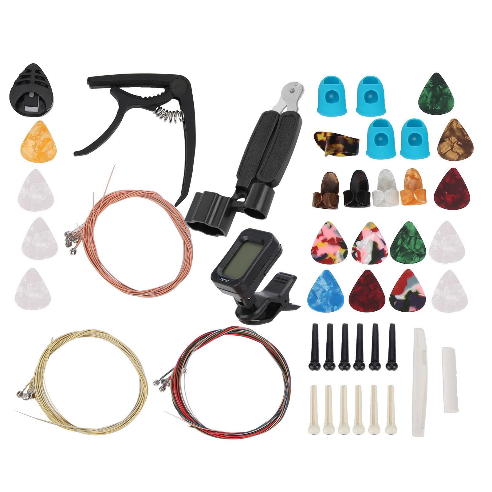 

Аксессуары для гитары Набор цветных струн Тюнер Каподастр Бридж Штифты Замена медиатора Инструменты для игры