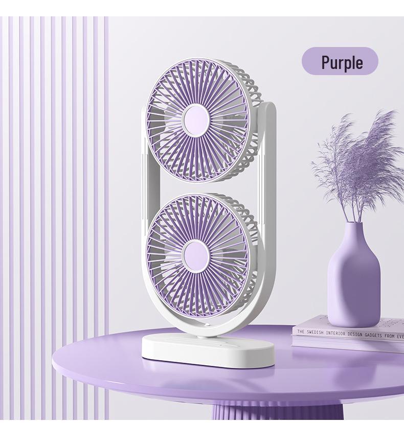 Dual-Head USB Fan with Night Light, Five Speeds & Oscillation for Outdoor Camping