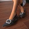 Modische Spitze Zehen Denim Sandale Elegante Strass Stein Kleid Party Mittlerer Absatz Sandalen Luxus Glitzer Schnalle Dekoration Damenschuhe
