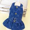 Navy Blue Spring/Summer Cute Ladylike Heart & Paw Print Pattern Summer New Light and Breathable Retractable Pet Dog Dress, in Europe and America