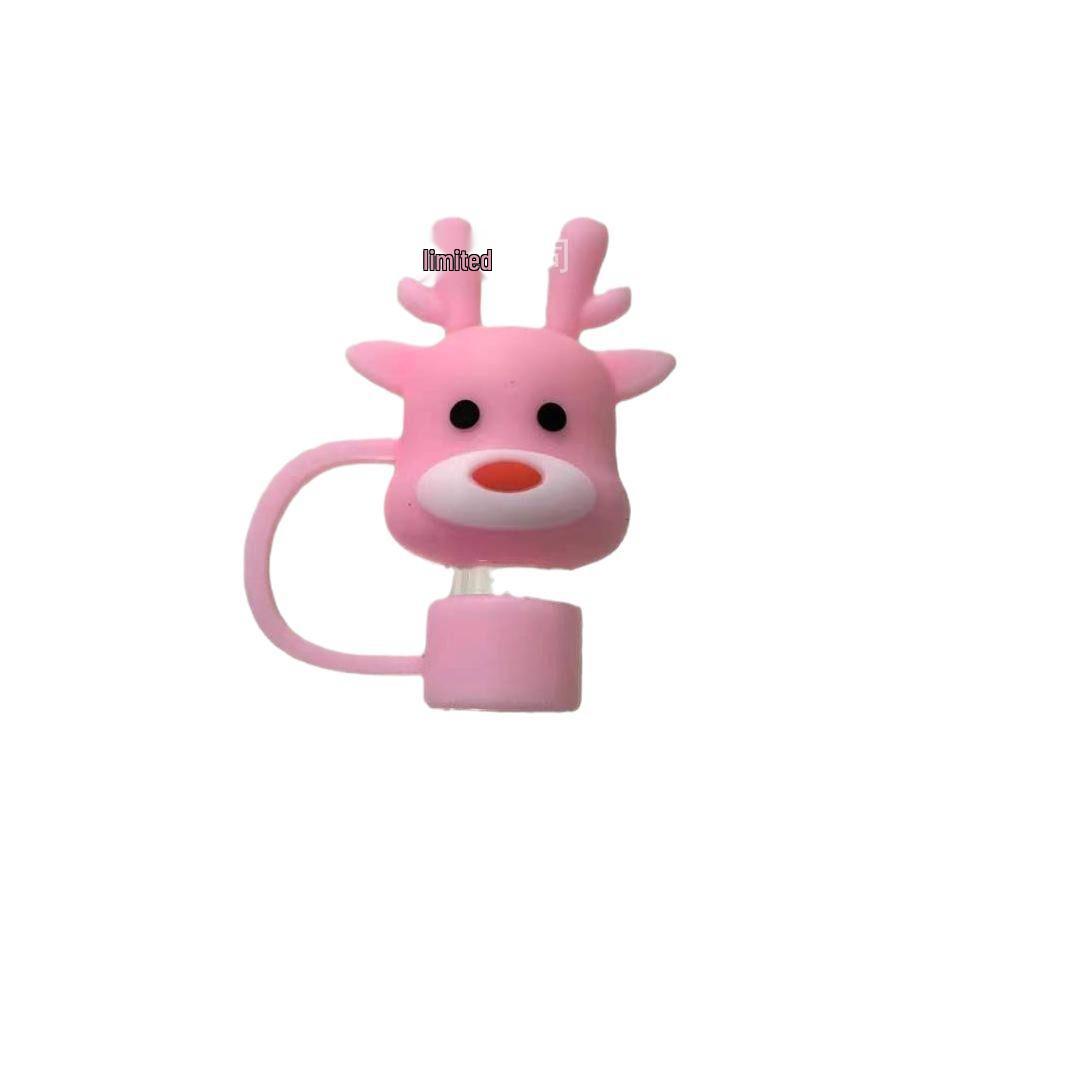 

Рождественская серия розовые силиконовые колпачки для соломинок для девочек Pink Reindeer