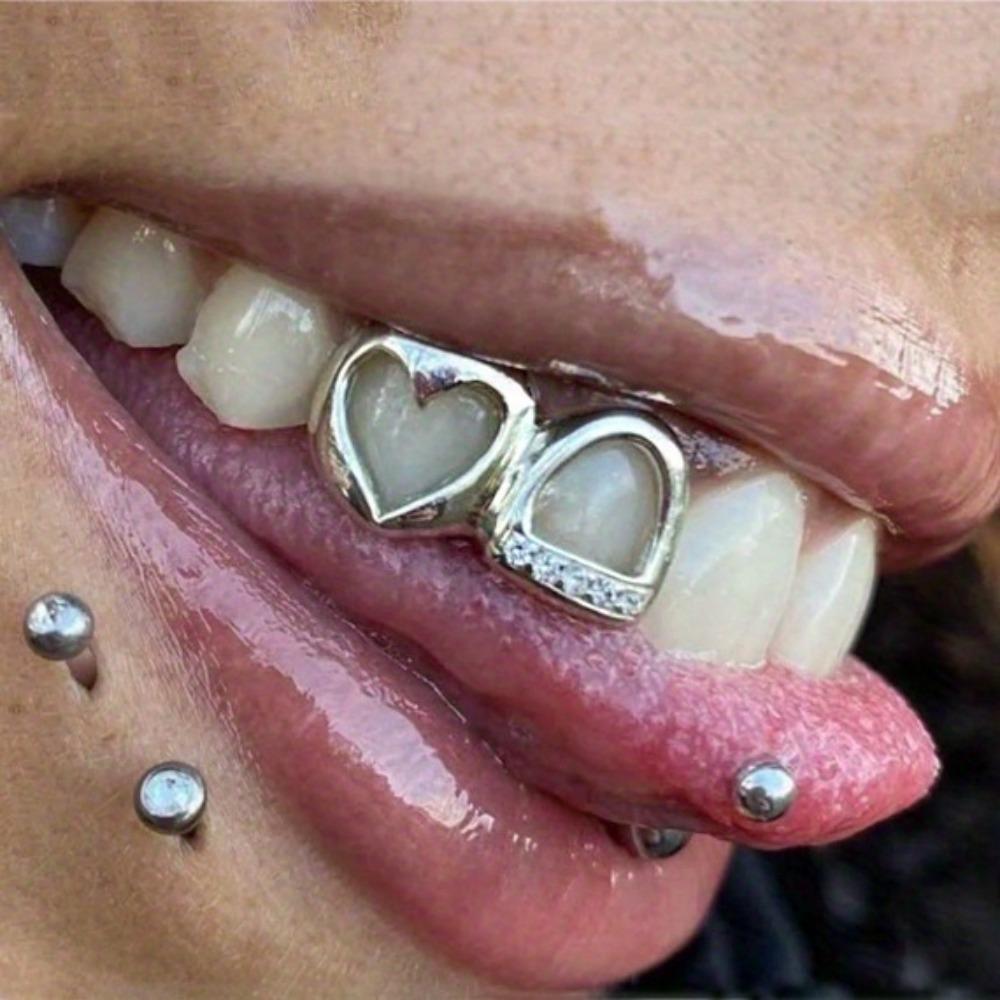 Hollow Heart Zirconia Two-Tone Gold Hip Hop Braces - Glossy and Versatile Accessory