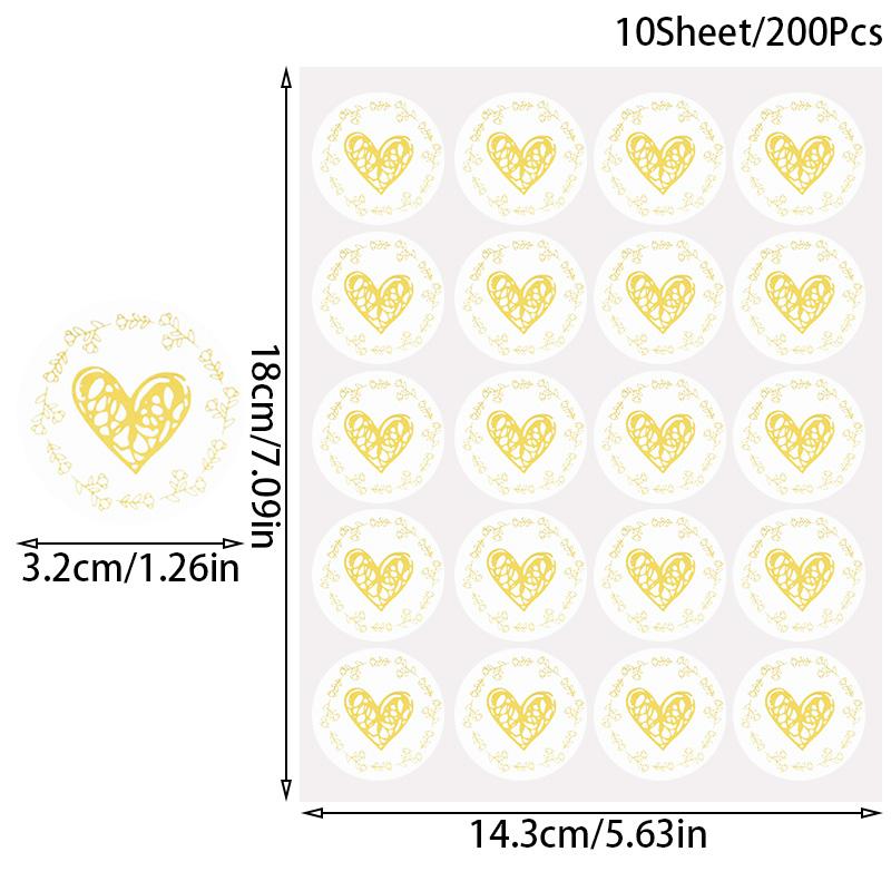 200Pcs Bronzing Transparent Sealing Stickers Love Heart Round Gold Silver Envelop Candy Bag Label for Baking Gift DIY Decoration