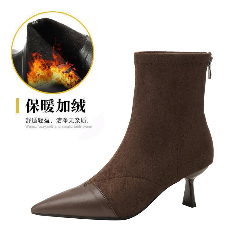 

Женские короткие сапоги на высоком каблуке, женские сапоги челси с острым носком, новинка зимы 2025 года, женские сапоги-трубы средней длины цвета французский кофе 40