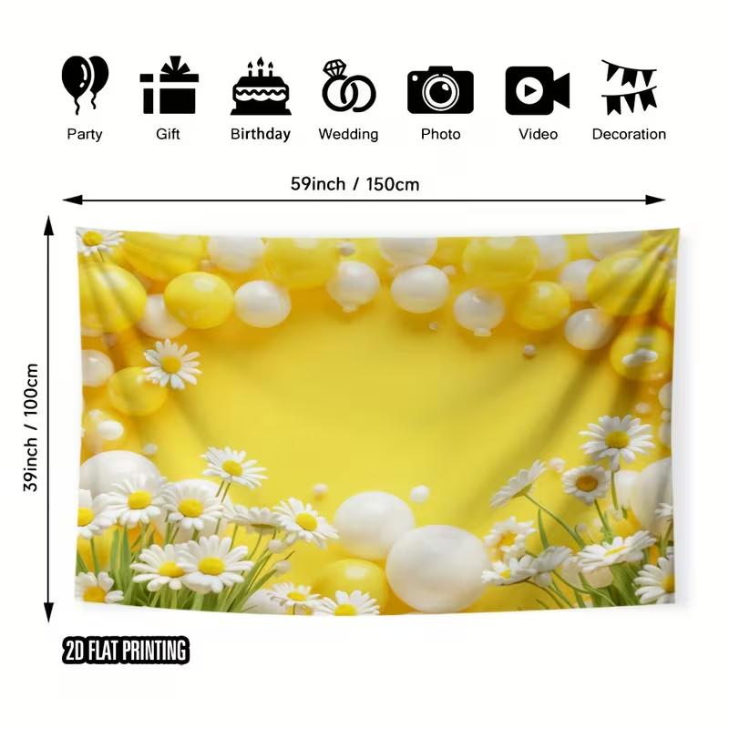 Helle gelbe und weiße Ballon-Gänseblümchen-Kulisse Florales Thema Fotografie Hintergrundtuch