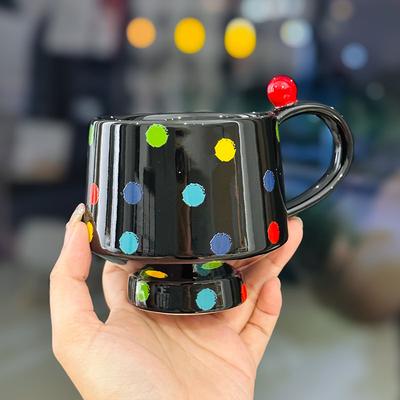 Creative Hand-painted Polka Dot Ceramic Mug Personalized Gift for Friends  Office Coffee Cup  Retro Goblet