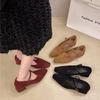 French small square head retro thick heel suede single shoes women's autumn design buckle Mary Jane shoes