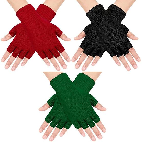 4 Pairs Black Fingerless Gloves for Women Men Unisex Half Finger Knit Winter Stretchy Gloves Mixcolor-l-3pcs