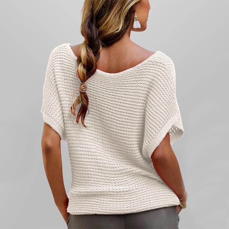 Summer Fashion Casual Round Neck Solid Color Knitted Sweater Loose Short Sleeved Women's Top