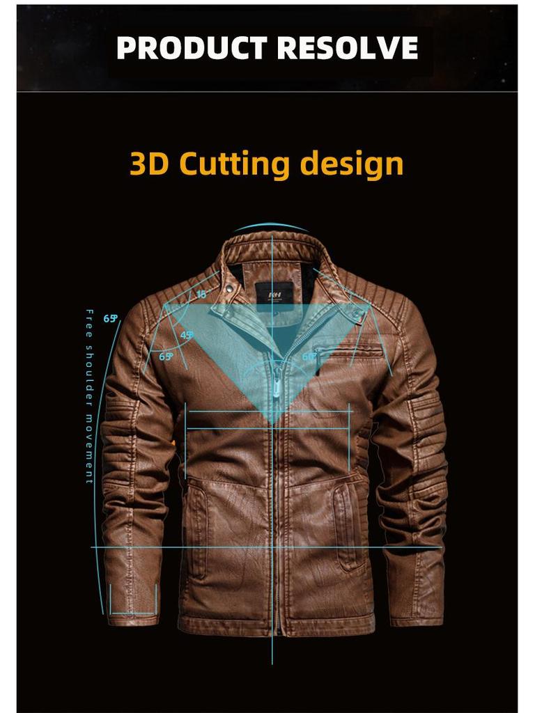 Jachetă de motociclist pentru bărbați, de iarnă, din piele PU, cu guler înalt, croială slim fit - Stil European & American