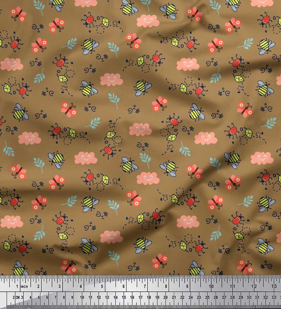 

Soimoi Purple Японська креп-атласна тканина Медоносна бджола, метелик і комаха Bettle Bee Принти на тканині метр 42 дюйма 42 Inch Wide - Poly Crepe коричневий