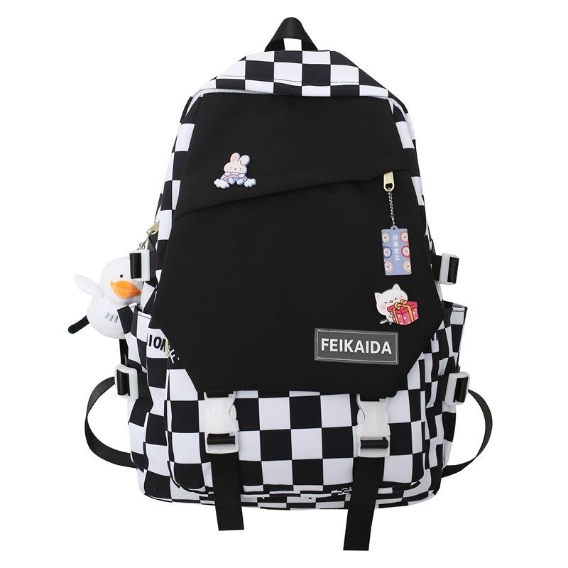 

Осень Новый Рюкзак Цветовой Блок с Буквами Модный Свежий Студенческий Клетчатый Повседневный Простой Дорожная Сумка Shoulders