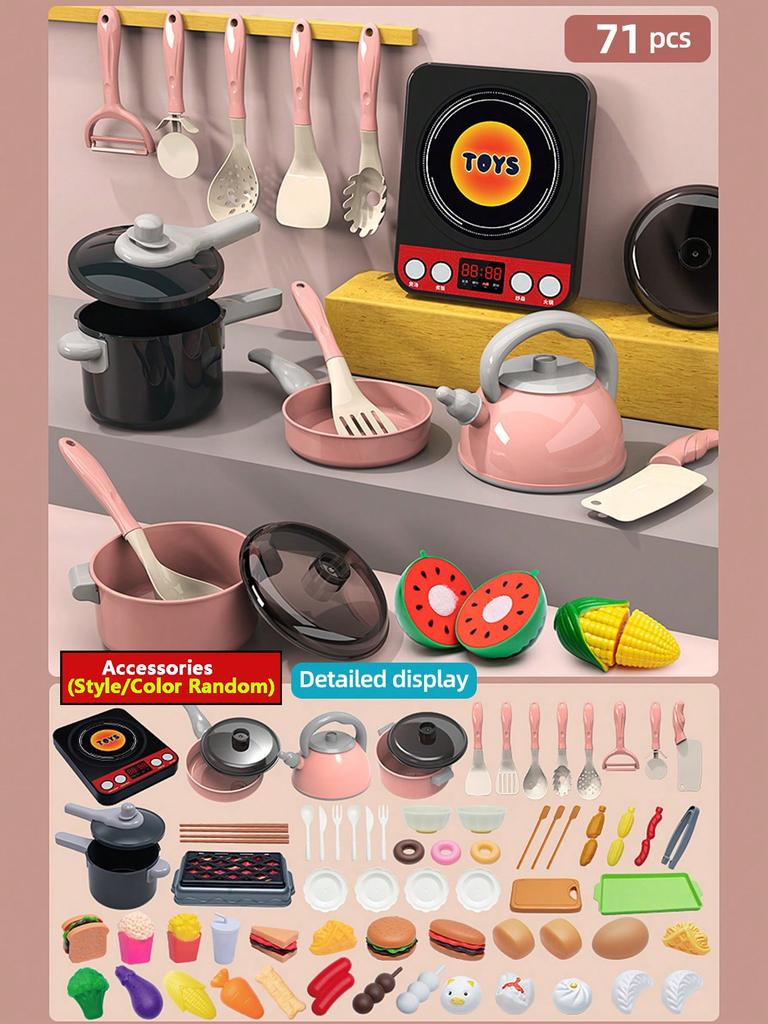 Kids Kitchen Toys Set 92/69/59 PCS Play Kitchen Accessories Kit with Play Pots Pretend Food Cooking Toy Toddler Girls Boy