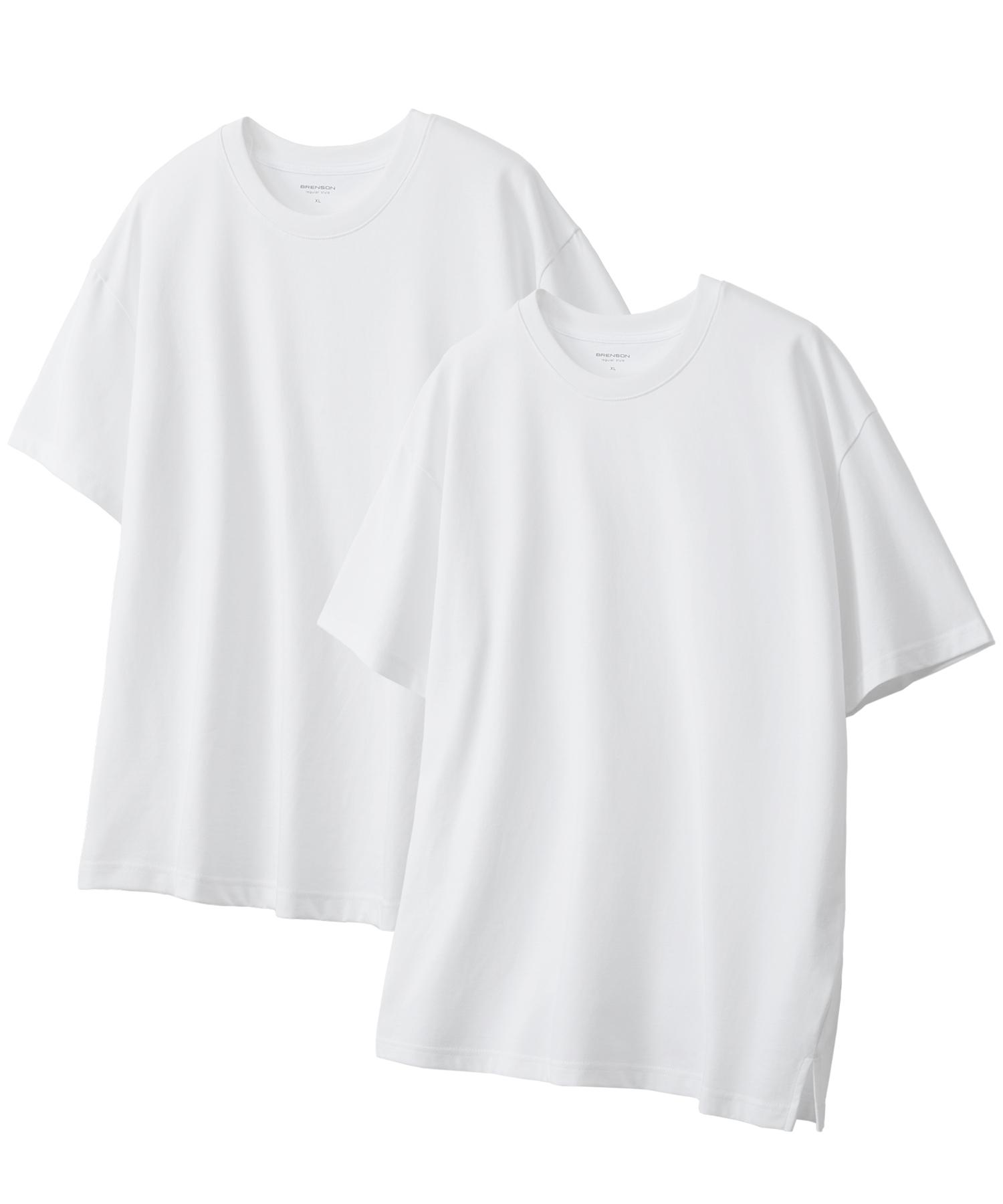 Brenson (2Pack) Pure Cotton Layered Chain Short Sleeve Tee (Long Layered) White+(Long Layered) White/Xl