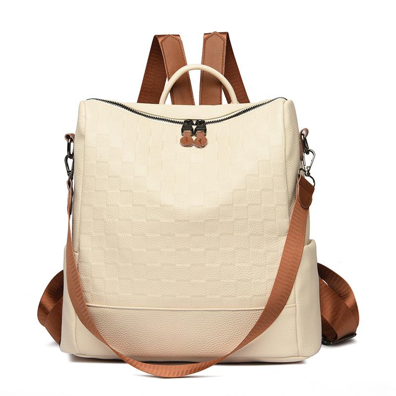 Модный рюкзак женский мягкий кожаный рюкзак женский сумка на плечо дамский дорожный рюкзак большой емкости для девочек бежевый