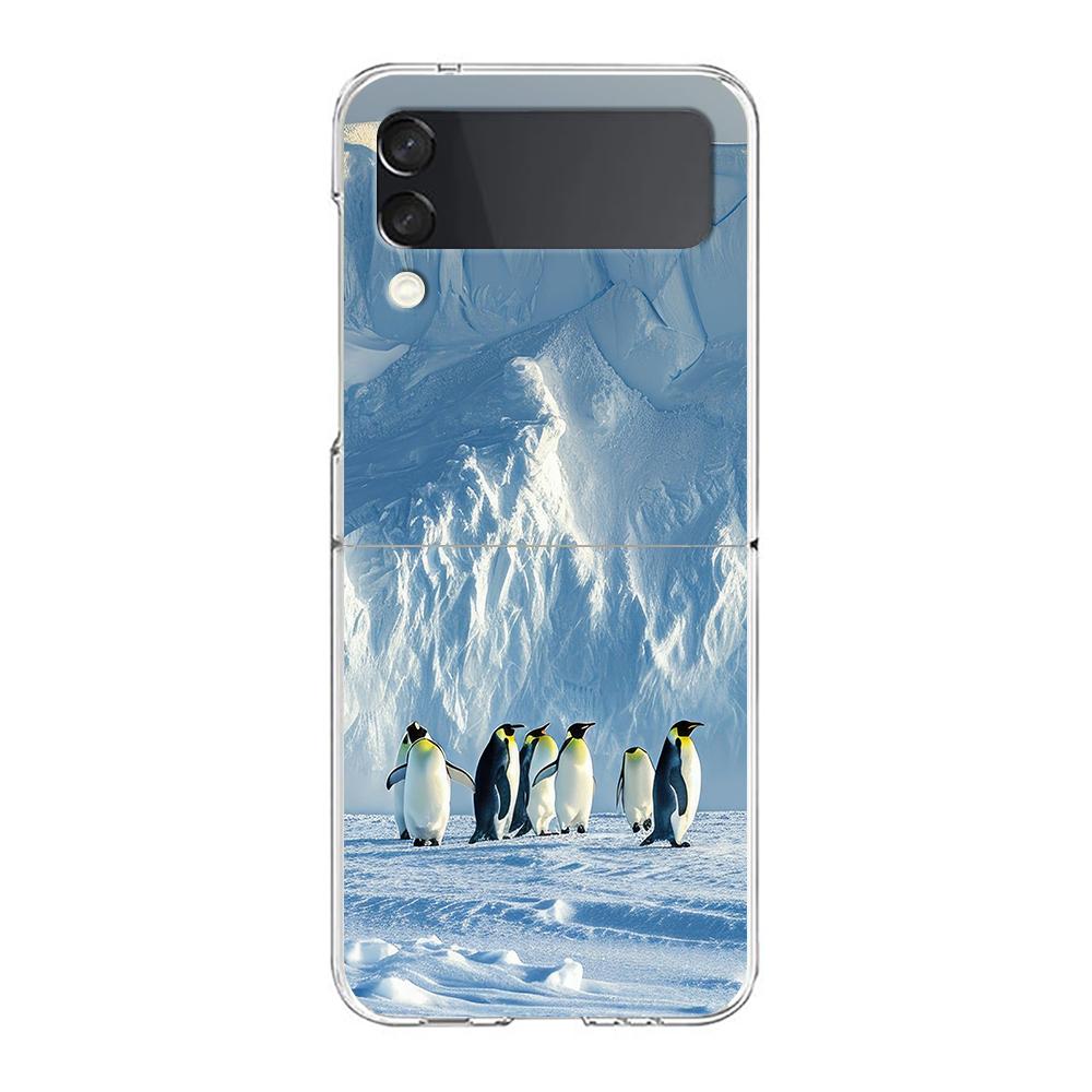 Transparent Phone Case For Samsung Galaxy Z Flip 3 4 5 6 7 Hard Folding PC Z Flip3 Flip4 Cover Antarctica snow scenery