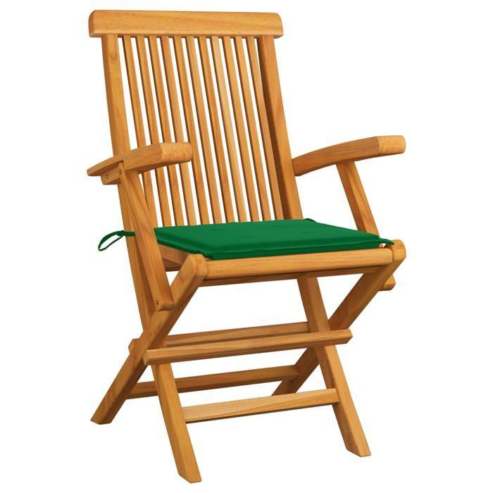 Chaises de jardin - MAISON EXCLUSIVE - Lot de 8 - Bois teck massif - Pliantes - Coussins verts