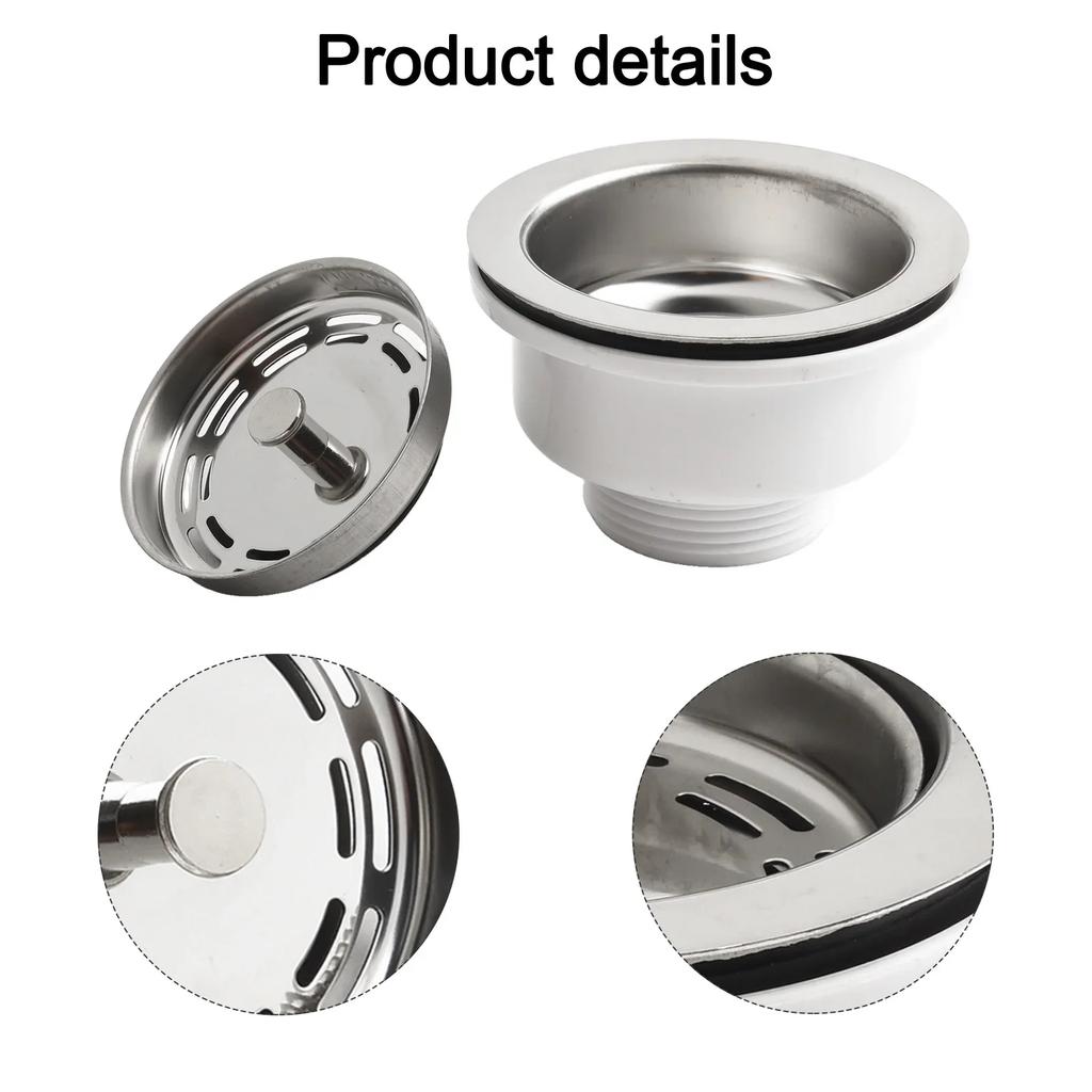 Waste Kit Sink Strainer High Quality PP Sink Stainless Steel Drain Diameter 90mm Silver Quality Is Guaranteed Practical
