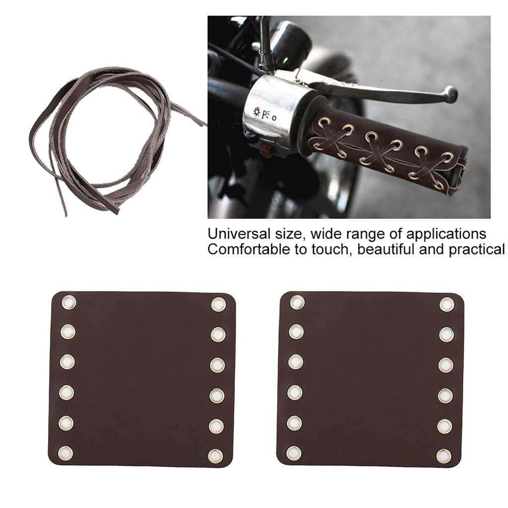 Motorcycle Grip Cover, 2 Leather Pieces, Qiilu 2PCS Motorcycle Leather Handlebar Hand Grip Cover Motorcycle Repair Accessories (Tan)