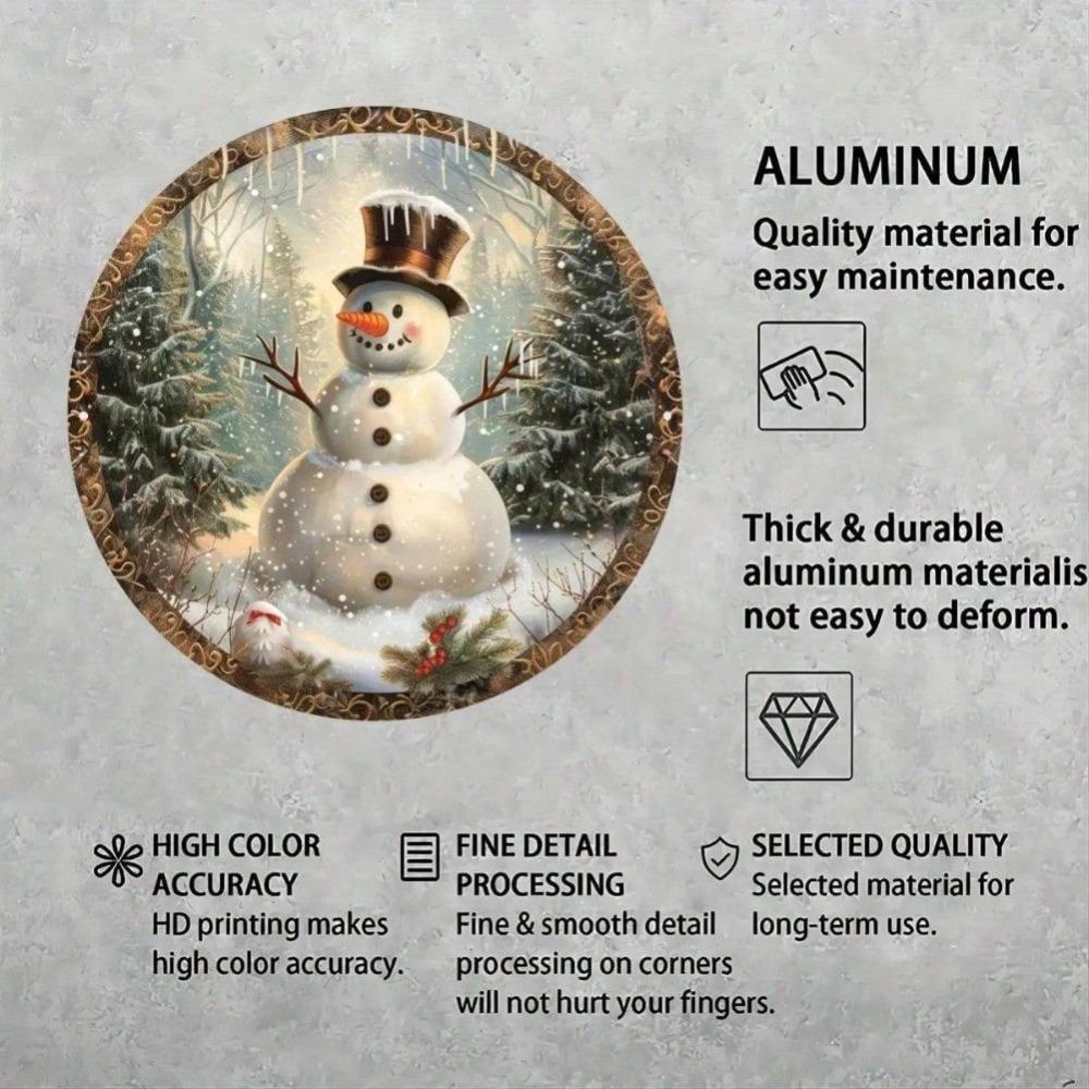 Retro Snowman Round Tin Sign 20x20cm Winter Xmas Wall Decor Home Cafe