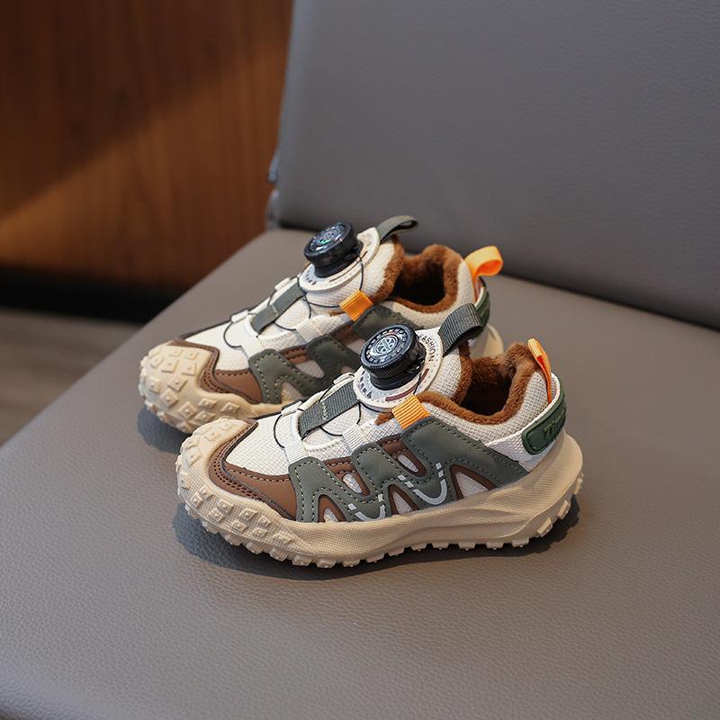 Boys Black Sneakers 2025 Autumn New Fried Street Running Children's Shoes Soft-soled Boys Dad Two Cotton Shoes