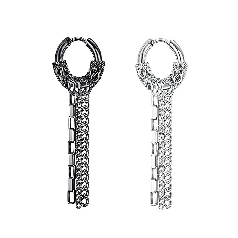 Stainless Steel Huggie Hoop Dangle Earrings Punk Hip Hop Vintage Feather Cross Spike Sword Triangle Drop Earrings for Men Wome