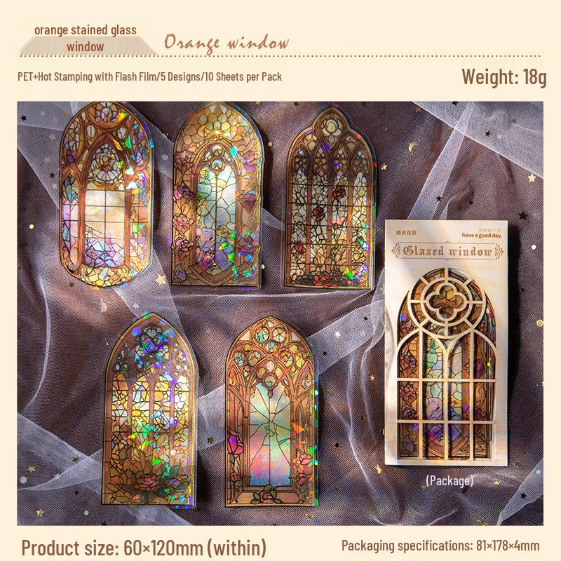 Beautiful Day PET Stickers: Retro Stained Glass Window Series, Journal Material, 6 Designs