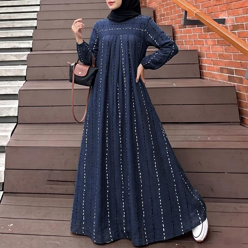 ZANZEA Women Muslim Casual Round Neck Long Sleeve Loose Print Long Dress S