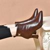 Fashion Woman Short Shoes Pointed Toe Fur Black Leather Ankle Boots for Women Fashion 2025 Pu Boot Autumn Large Size Warm Goth Booties