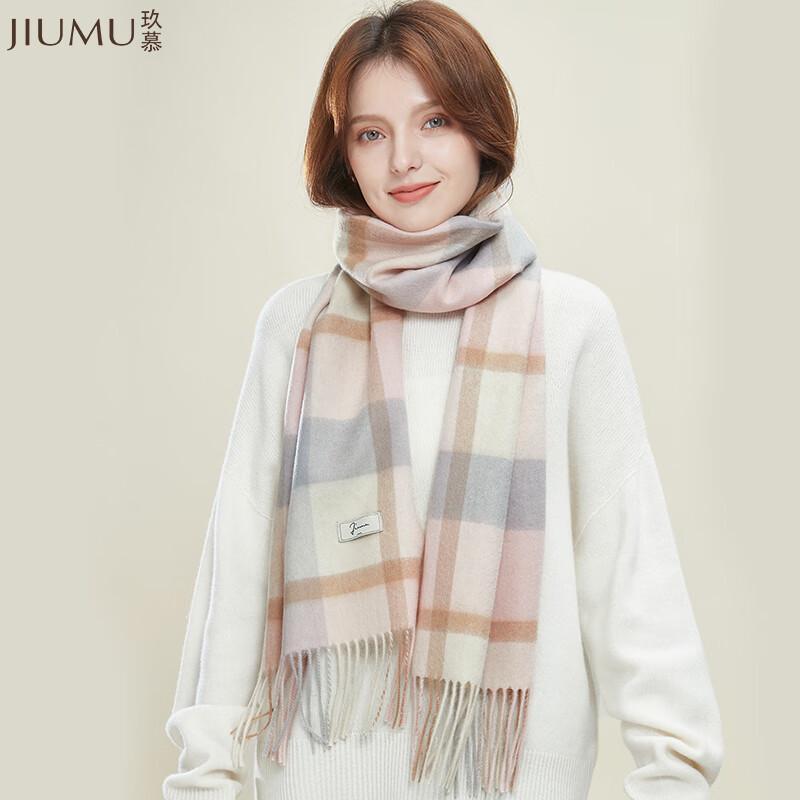JIUMU Women's Winter Retro Plaid Wool Scarf