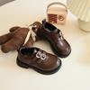 Girls Leather-Look Loafers Fall School Performance Black Brown Beige Kids Flat Shoes With