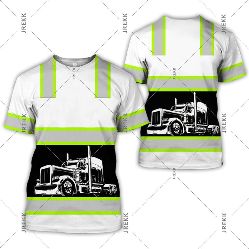 3D Print Funny Truck Driver Uniform T-shirt For Men O Neck Short Sleeve T Shirts Workwear Casual Personality Fake Stripe Tee Top