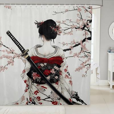 Cortina de Ducha Estilo Japonés para Niños y Niñas Cortina de Baño Geisha Japonesa Flores de Cerezo Accesorios de Baño Niños Adolescentes