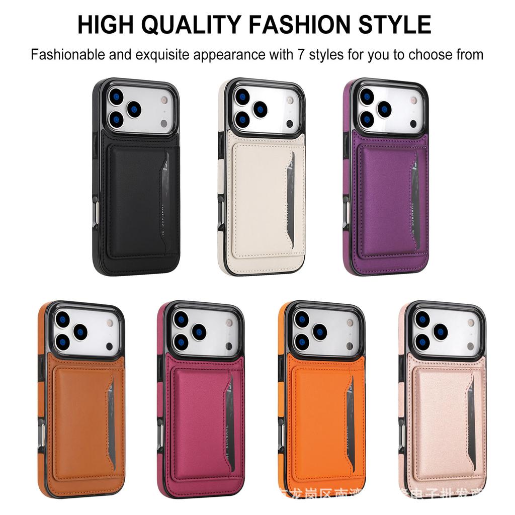 Applicable to iPhone16 mobile phone case Samsung S25 car magnetic suction bracket insert card sticker leather anti-drop protective case Google 9