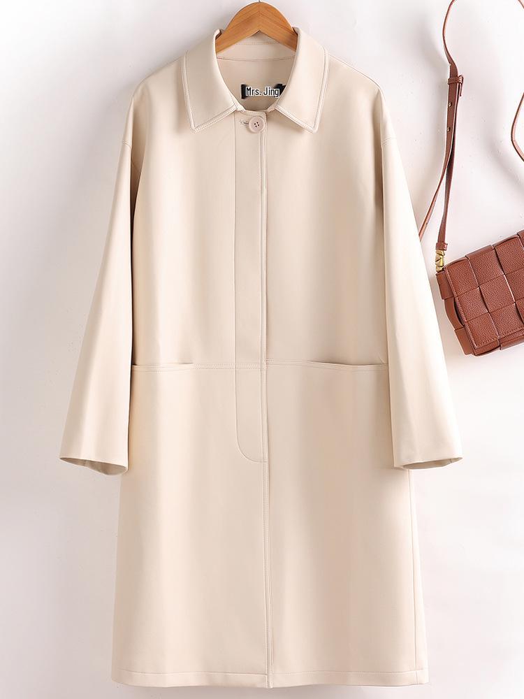 Women's Mid-Length Genuine Sheepskin Leather Jacket - Loose Slimming Trench Coat, Autumn/Winter 2025 Collection