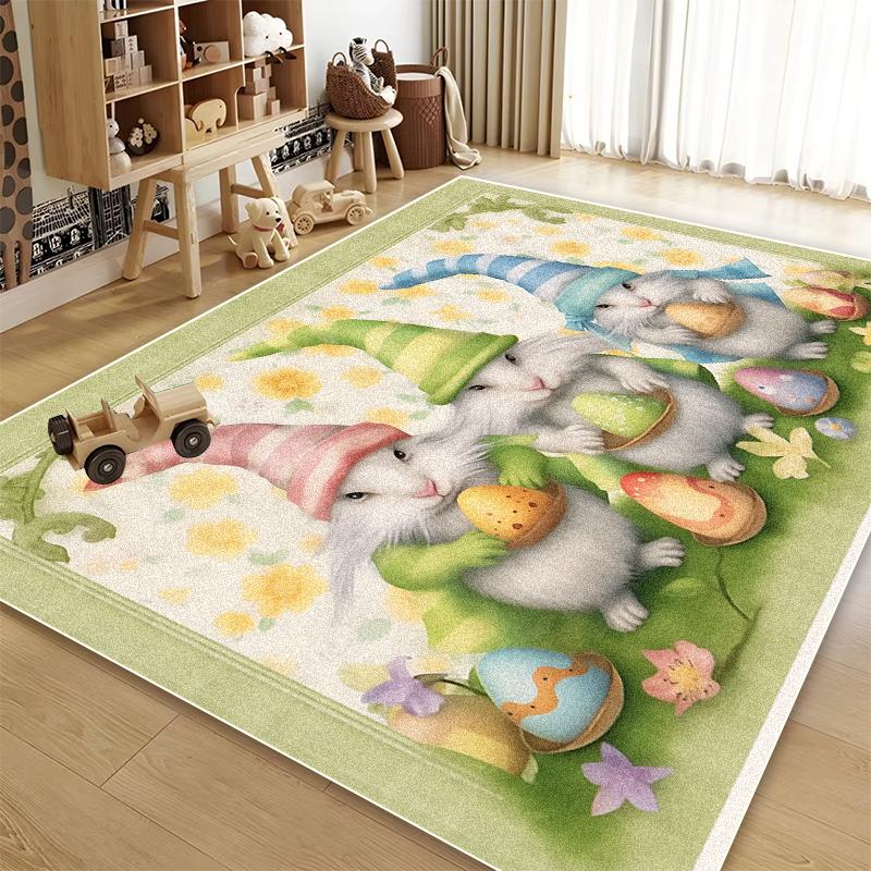 Cute Decoration Carpet for Room Little Rabbit Cartoon Style Non-slip Living Room Rug Bedroom Bedside Plush Soft Mat for Children