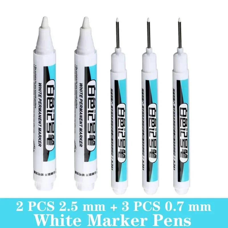 1/3/5 PCS White Paint Markers Pens Oily Waterproof Plastic Large Capacity White Marker School Supplies Stationery 0.7/1.0/2.5mm
