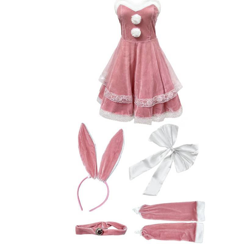 

Christmas Dress With Lace And Plush Ball Decoration For Holiday Cosplay And Events XL рожевий