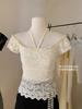 Pure Desire Hottie Sexy One-word Shoulder Lace Short-sleeved T-shirt Women's Summer Tight Short Thin Temperament Unique Top