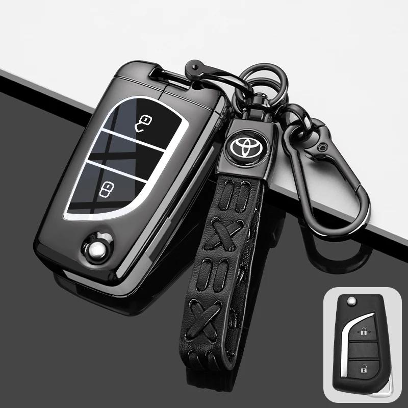 Zinc Alloy Leather Car Key Case Cover Shell for Toyota CHR Hilux Fortuner Land Cruiser 200 Camry Corolla Crown RAV4 Highland