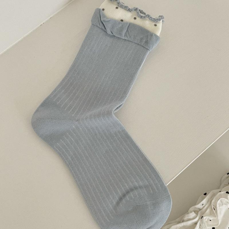 Autumn Mid-Leg Socks Cotton Socks Dotted Stripes Simple Socks Cotton Conventional Girly Style