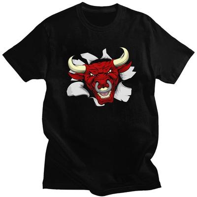 Custom Red Angry Bull T Shirt Men Short Sleeve 100 Cotton Tshirt Leisure Tee Tops Fashion Tshirt