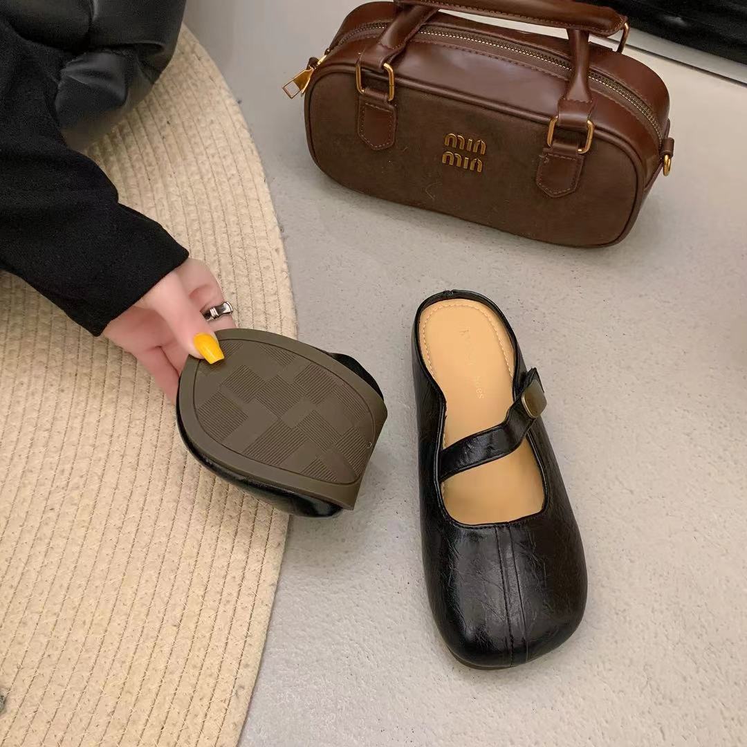 

French retro Mary Jane shoes women s 2025 spring new flat-soled single shoes soft-soled evening wear round-headed grandma shoes 35 чорний