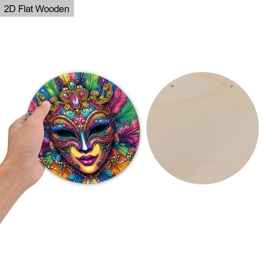 2D Flat, 1pc Mardi Gras Colorful Mask Wooden Sign, Mardi Gras Decoration, Holiday Hanging Decoration, Perfect for Prom Party Decoration, Home