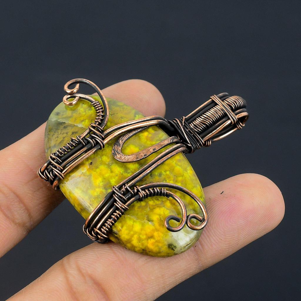 Bumblebee Jasper Pendant, 999 Copper Wire Wrapped Gemstone Jewelry, Handmade Pendant, For Mother Day