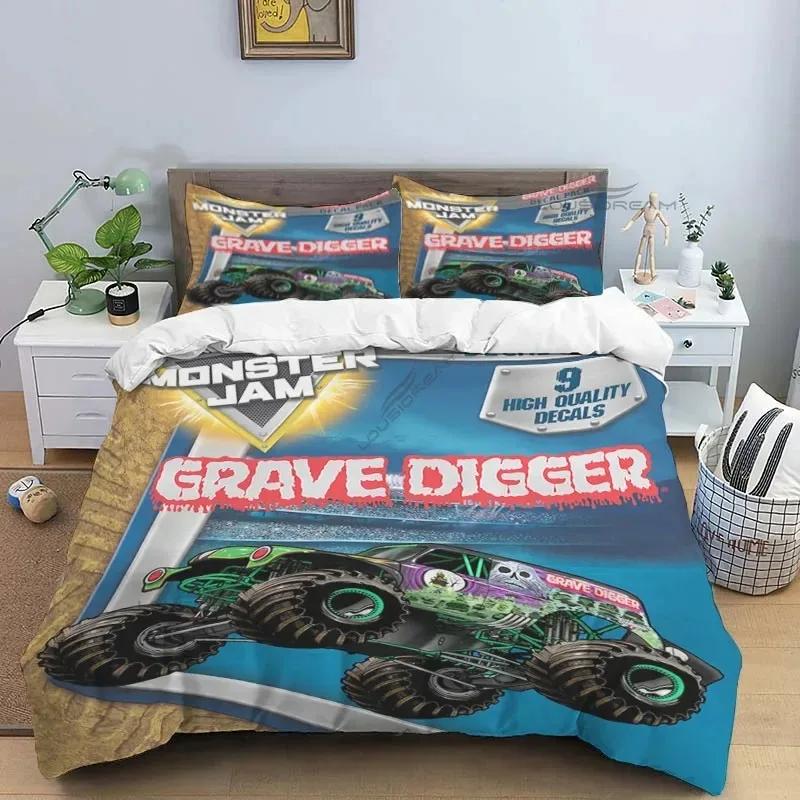 3D Super Monster Truck Monster Jam Comforter Bedding Set,Duvet Cover Bed Set Quilt Cover Pillowcase,King Queen Size Bedding Set