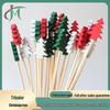 Three-Color Christmas Tree Fruit Picks: 100-Piece Pack - Green Fir Tree Shape Bead String Disposable Bamboo Skewers.